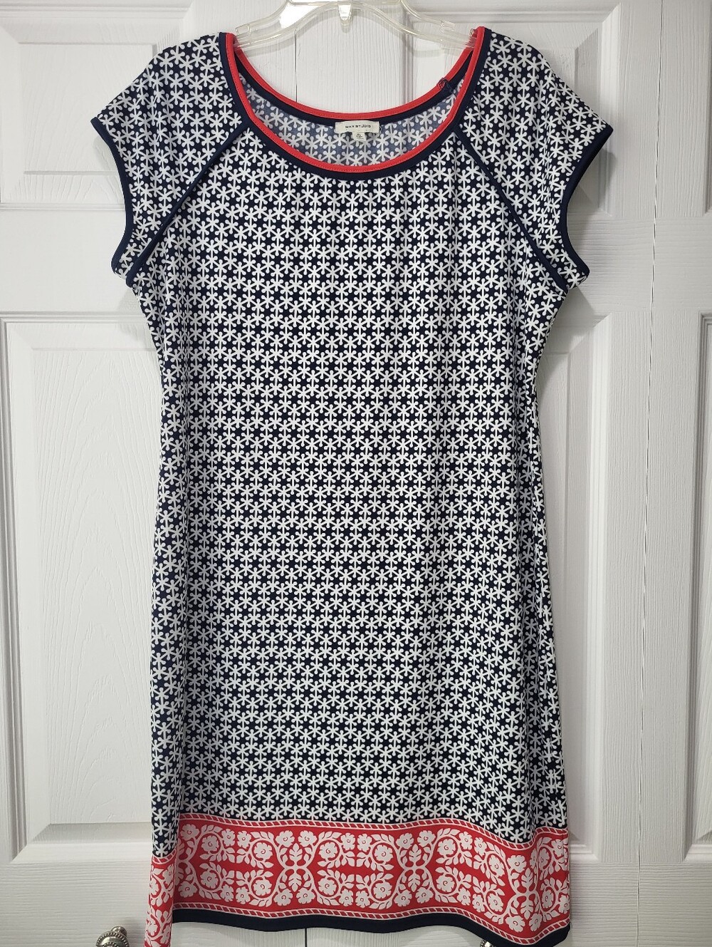 Max Studio Navy and White Patterned Dress, Size XL
